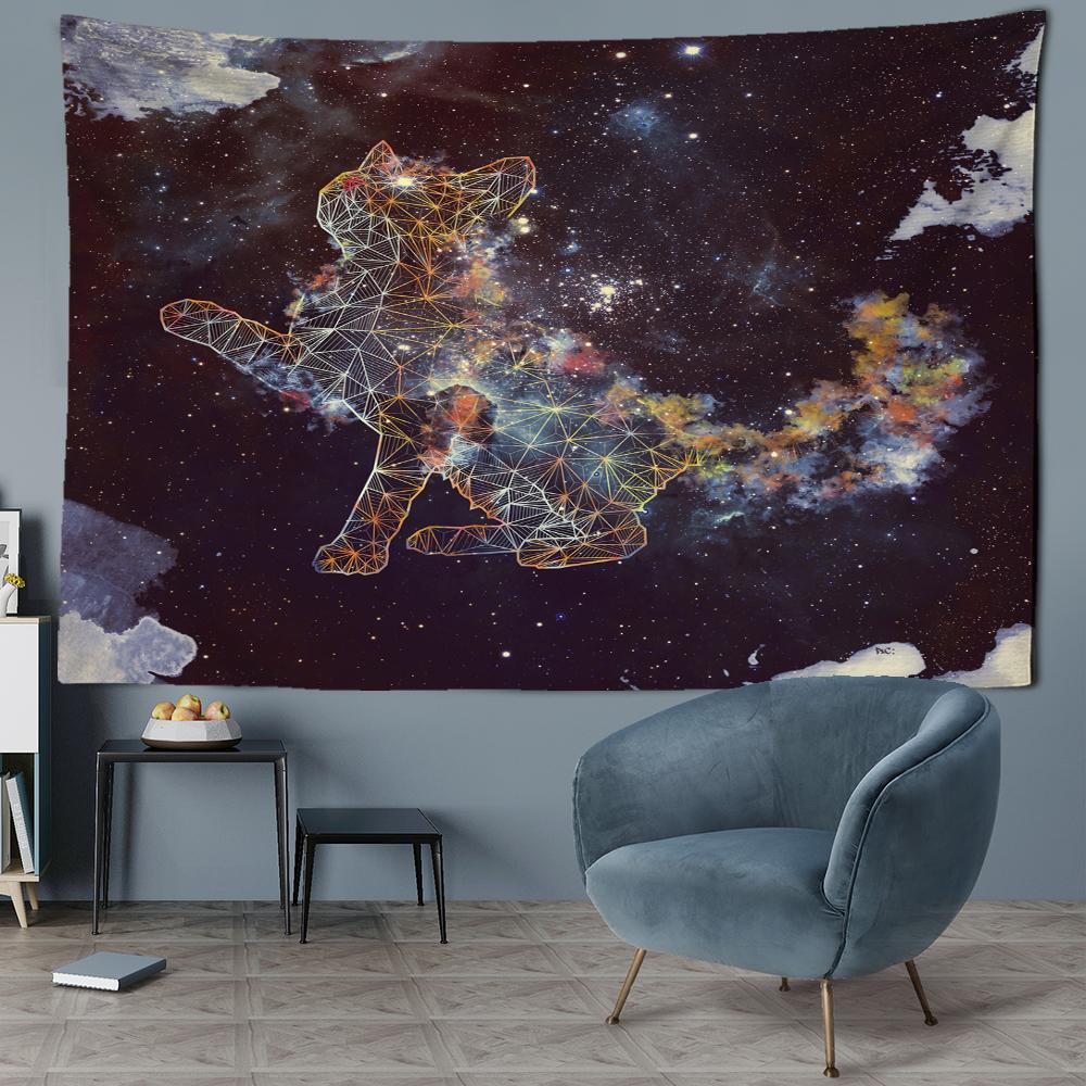 Star Universe Cat Tapestry Wall Hanging Bohemian Psychedelic Witchcraft Bedroom Living Room Home Decor