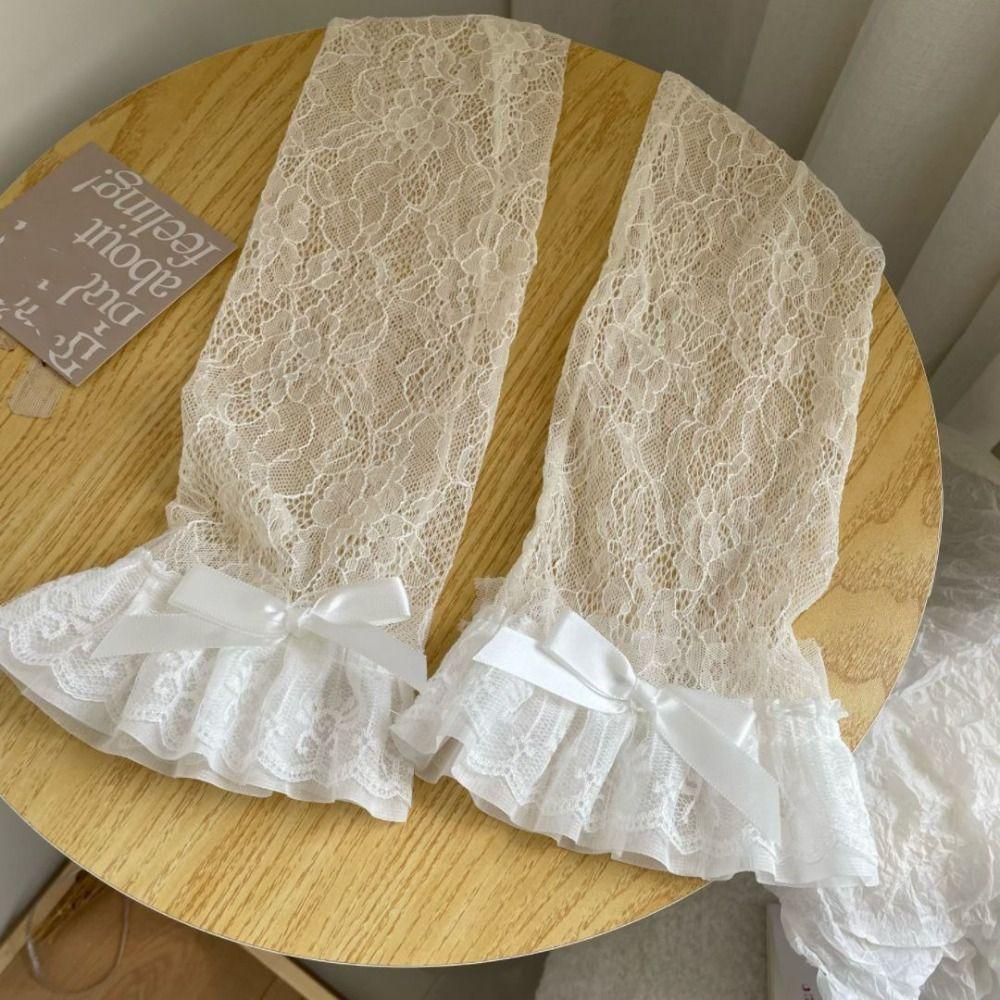 Bow Ruffle JK Calf Long Socks Mesh Mid-tube Stockings Fashion Lace Flower Stockings Women