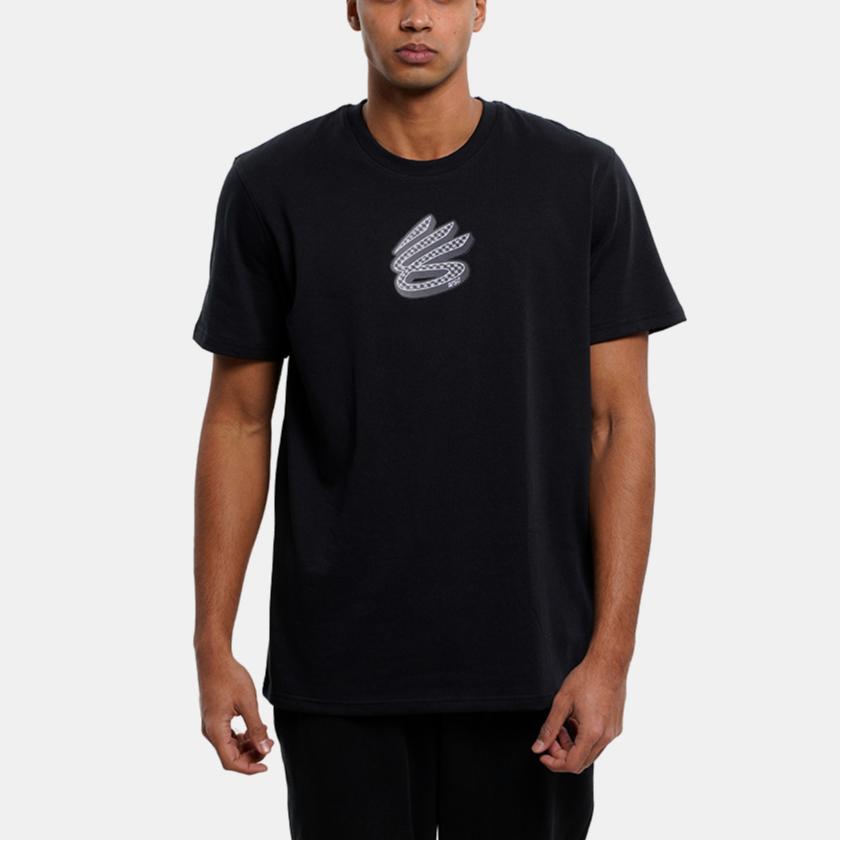 Under Armour American Retro Logo Print Crew Neck T-Shirt Men Tops Black 1376801-001