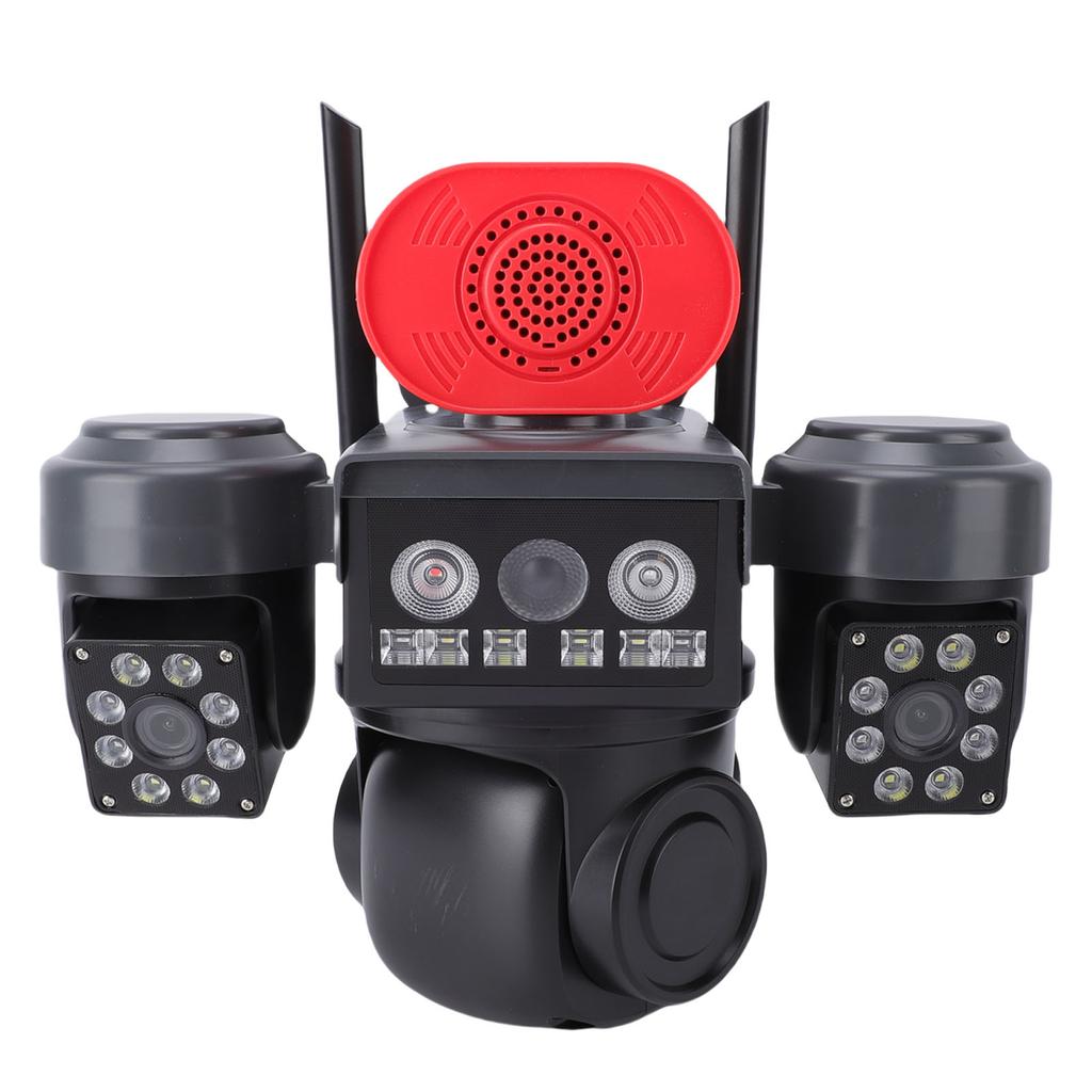 Triple Lens Solar Security Camera 2.4GHz WiFi Camera 8000mAh Battery Powered 360 Degree View IP66 Weatherproof AI