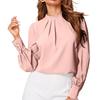 Ladies' Fashionable And Elegant Chest Pleated Stand Collar Long Sleeved Solid Color Top