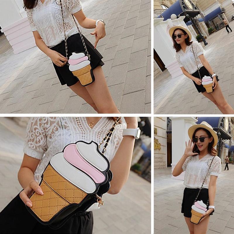 Shoulder Bag Women Ice Cream Cupcake Cute Cartoon Chain Clutch Crossbody 1pcs Mini Bag Patchwork