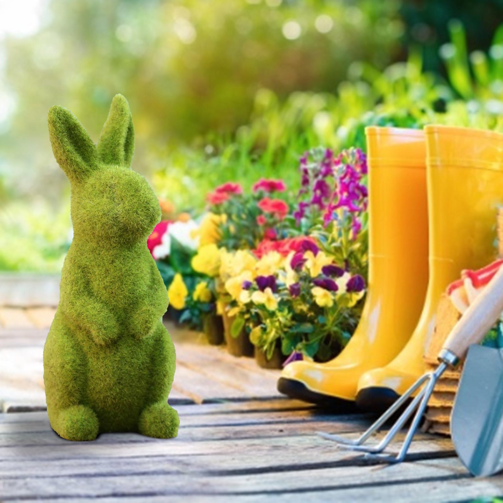 

1PC Flocked Easter Decor Resin Garden Bunny Statue Easter Garden Ornament зелёный