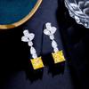 Light Luxury Temperament Design Sense Yellow Diamond Square Earrings Super Fairy Earrings Ear Jewelry