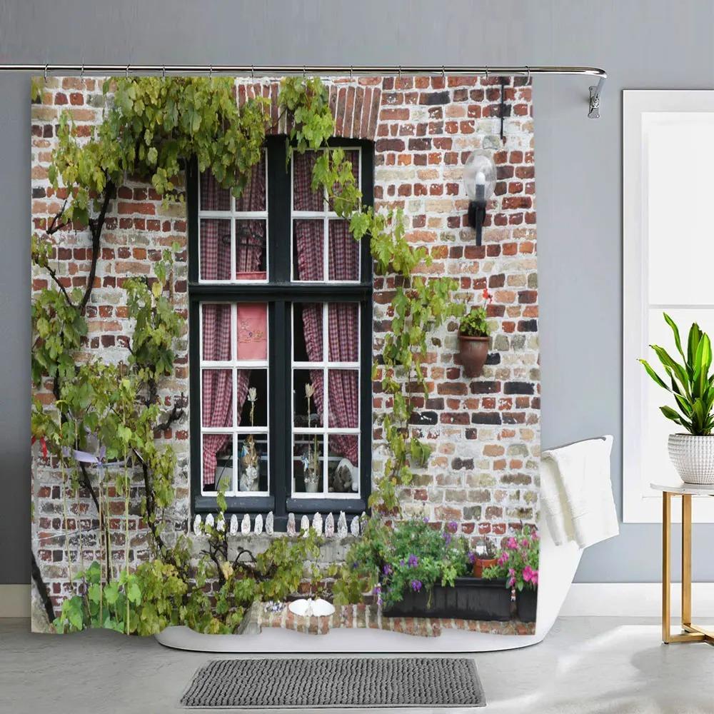 Old Door With Flowers In Verona Italy Shower Curtain Outdoor Street Garden Landscape Polyester Shower Curtains Bathroom Decor