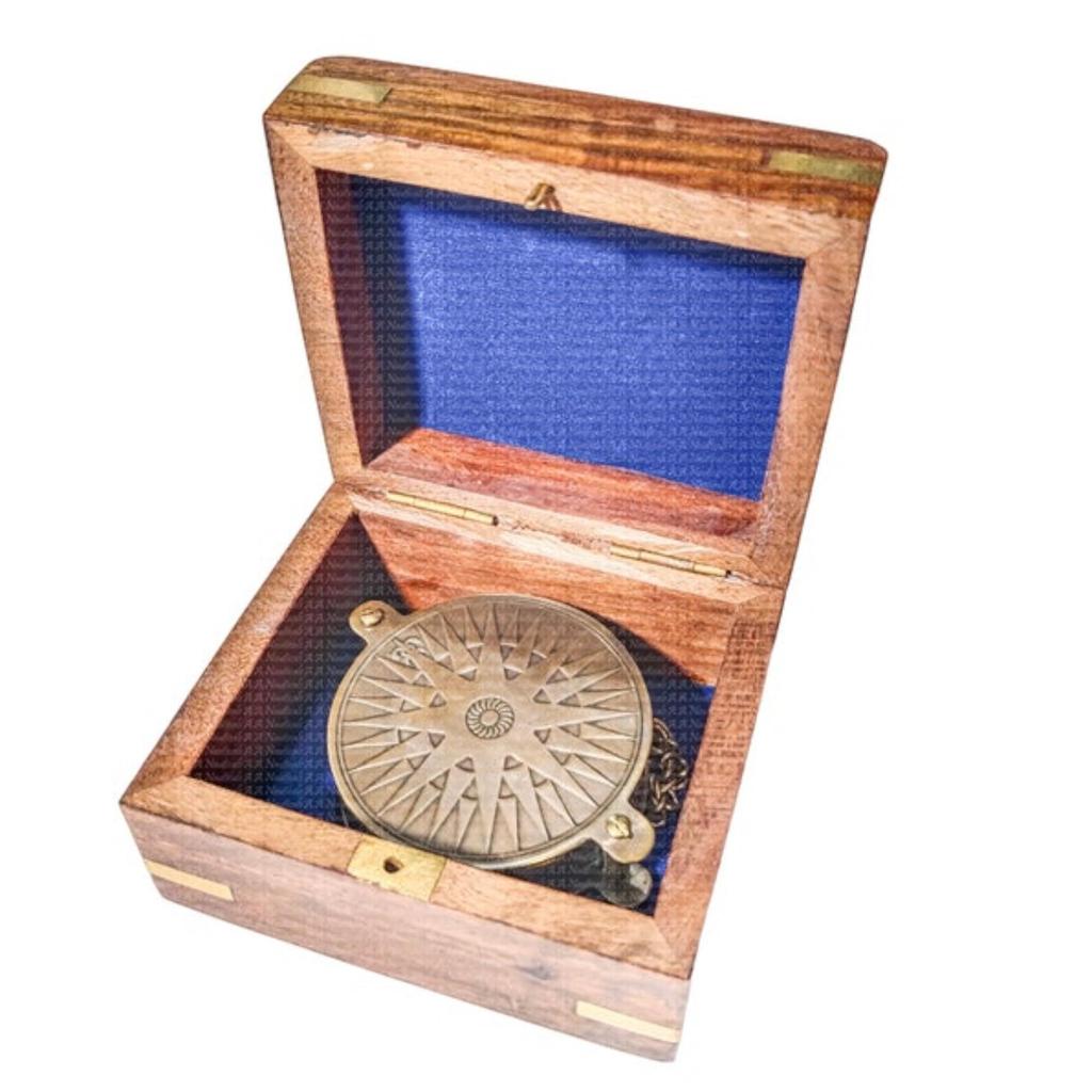 Antique Brass Pocket Compass Sliding with Wood Box, Anniversary Gifts For Men, Birthday Gift For Dad, Groomsmen Gift, Christmas Decor