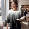 Women's Casual Gradient Print Round Neck 3/4 Sleeve Linen Cotton Blend Top Lightweight Comfortable Fit