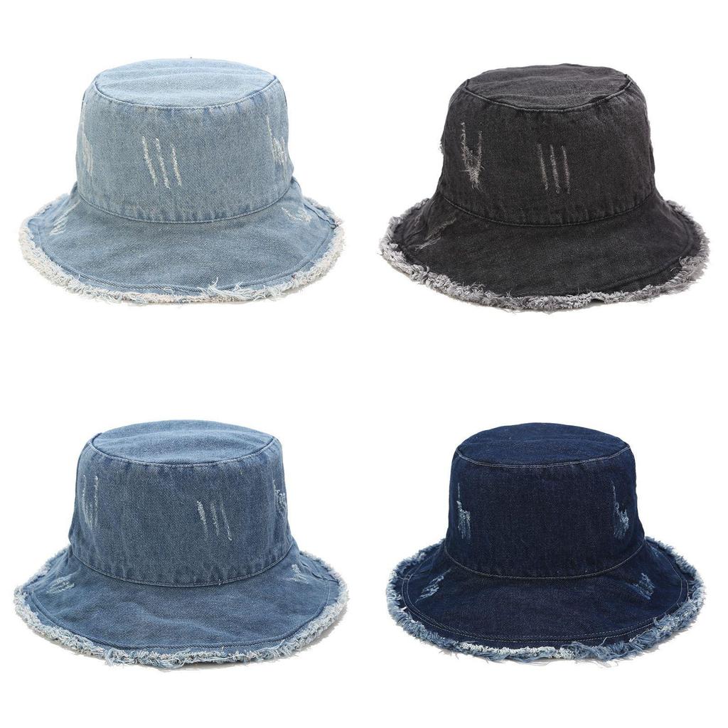 Vintage Denim Fisherman Hat With Wide Brim Sun Protection For Summer Outdoor Wear