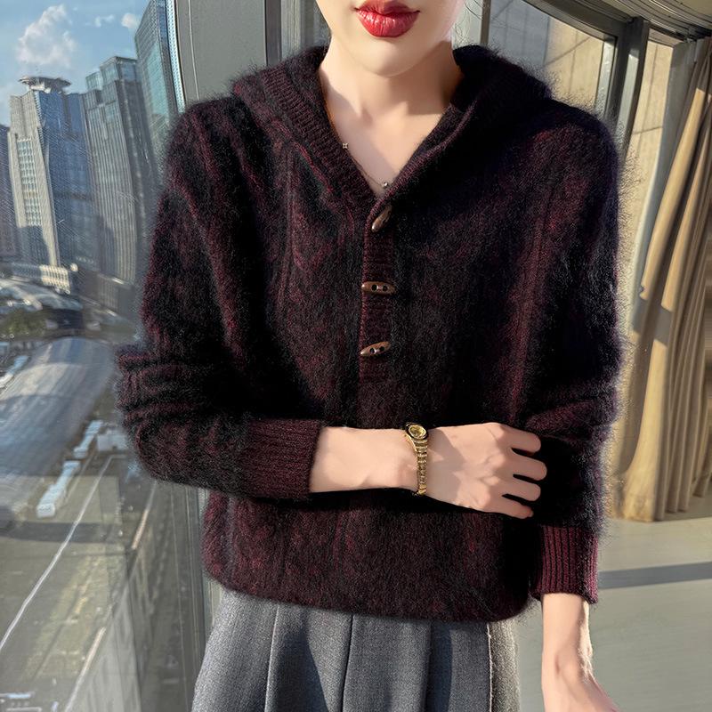 Autumn & Winter Women's Mink Velvet Knit Twist Hoodie - Heavyweight, Loose Fit, Casual Cashmere Sweater