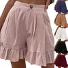 Women Shorts Flounce High Waist Solid Color Loose Fit Summer Short Pants for Home