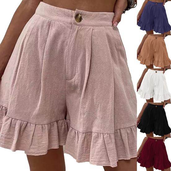 Women Shorts Flounce High Waist Solid Color Loose Fit Summer Short Pants for Home