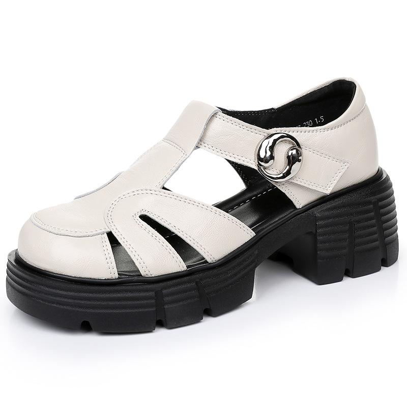 

Fashion GKTINOO Roman Sandals Women s 2025 Summer New Retro Thick Bottom Anti slip Versatile Hollow Genuine Leather Soft Sole Shoes 43