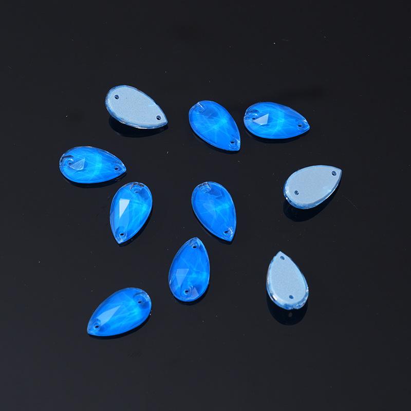 

K9 Мягкий Каплевидный Флуоресцентный Бутик Перевернутый Край Стекло Плоская Пряжка Стекло Ручной Шов Дрель, Двухотверстная Плоское Дно Дрель DIY Аксессуары 11 * 18Mm 28pcs/bag темно-синий