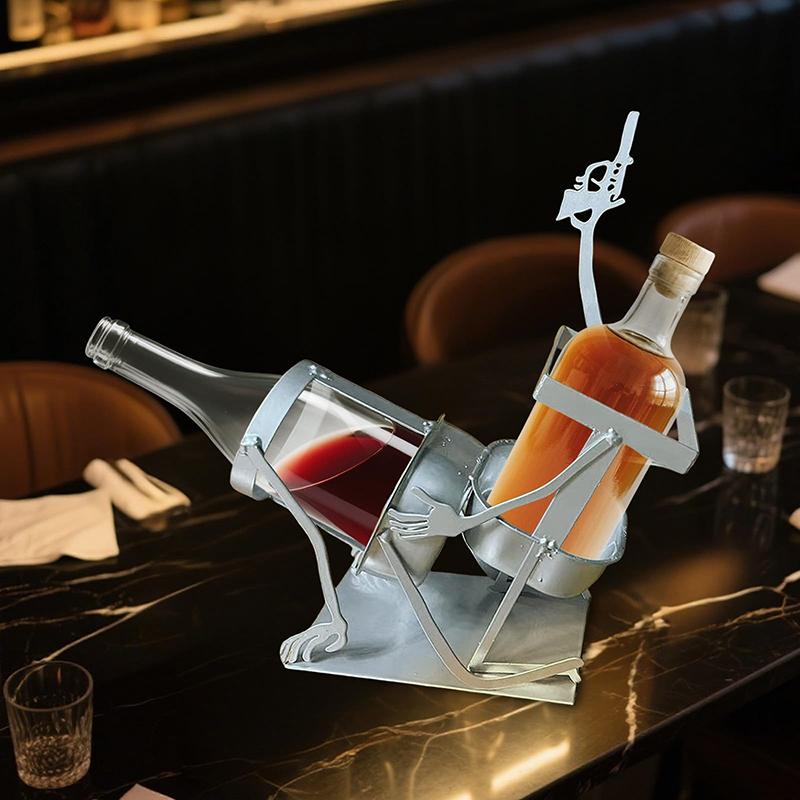 Halloween Steampunk Style Drink Stand Skull Skeleton Design Wine Holder Skull Metal Wine Rack Funny Metal Skull Skeleton Gifts