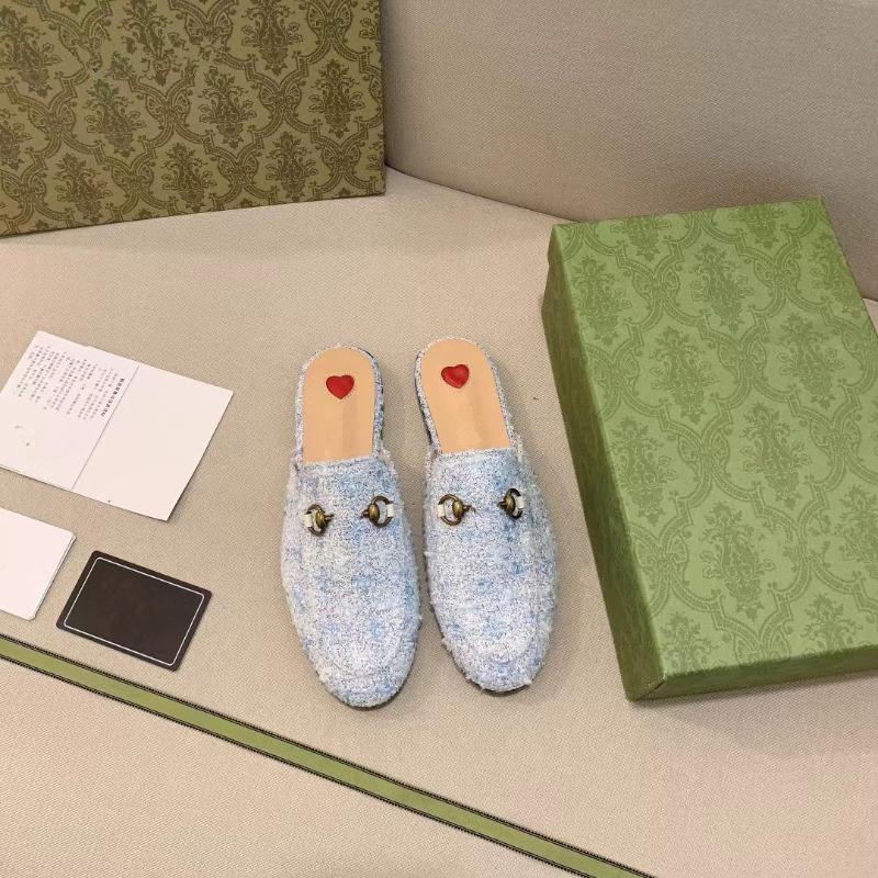 Horse Title Buckle G Home Bag Head Half Slippers Women's Summer Leather Flat Bottom Wear Lazy Muller Shoes Soft Sole Large Size 41-43