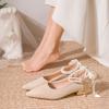French Pointed Bridesmaid Shoes Thick Heel Wedding Shoes Female Bride High Heel Mary Jane Autumn Evening Breeze Gentle Single Shoes