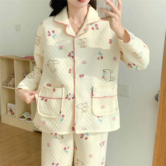 Damen Cartoon Baumwollpyjama Set - Warm und stilvoll für Herbst/Winter