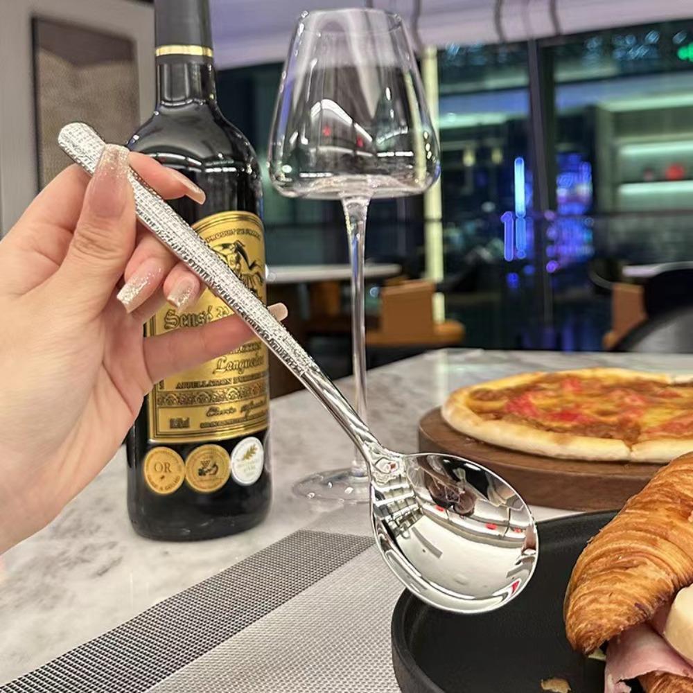 Hammer Pattern Dinner Spoon Korean Dessert Spoon Thickened Stainless Steel Soup Spoon  Dining Table
