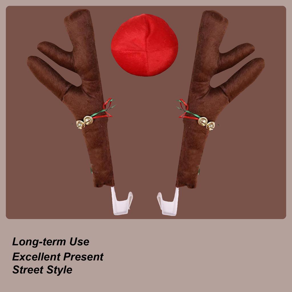Cute Christmas Car Decoration Gray Deer Horn Antlers Car Kit With Red Nose For Holiday Gift Set Car Accessories Ornaments