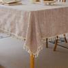Baumwolle Leinen Quadratische Stickerei Quaste Tischdecke Staubdicht Kariert Tischdecke Für Weihnachten Küche Esszimmer Tischplatte Deko