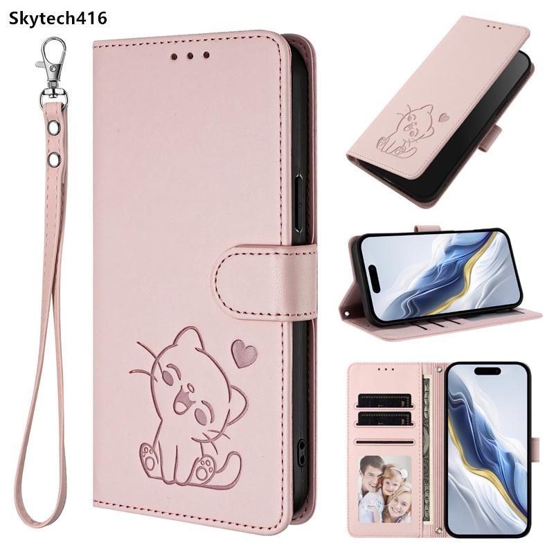 Case For Honor 9X 10i 20 20E 50 60 SE 70 80 GT 90 Lite Pro Smart 5G Flip Phone Casing Cute Cat Shockproof Protection Card Slot Leather Wallet Cover