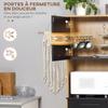 Meuble de cuisine multi-rangement avec tiroir, 3 portes, 4 niches et passe-câbles, hauteur 180 cm, noir et bois naturel
