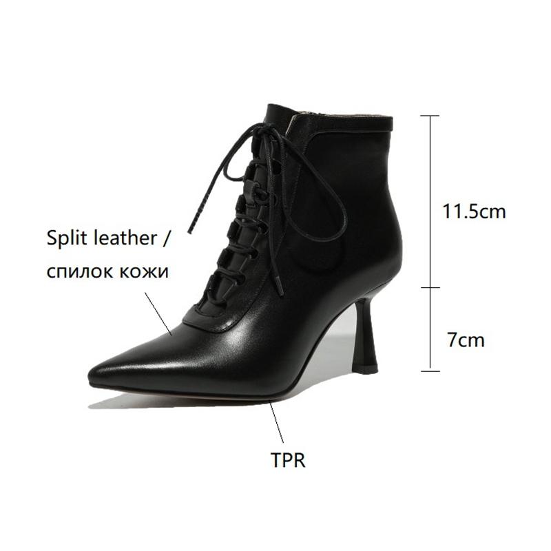 Fashion NEW Fall Shoes Women Pointed Toe High Heel Shoes Split Leather Shoes Thin Heel Ankle Boots Women Sexy Mature Zipper Modern Boots