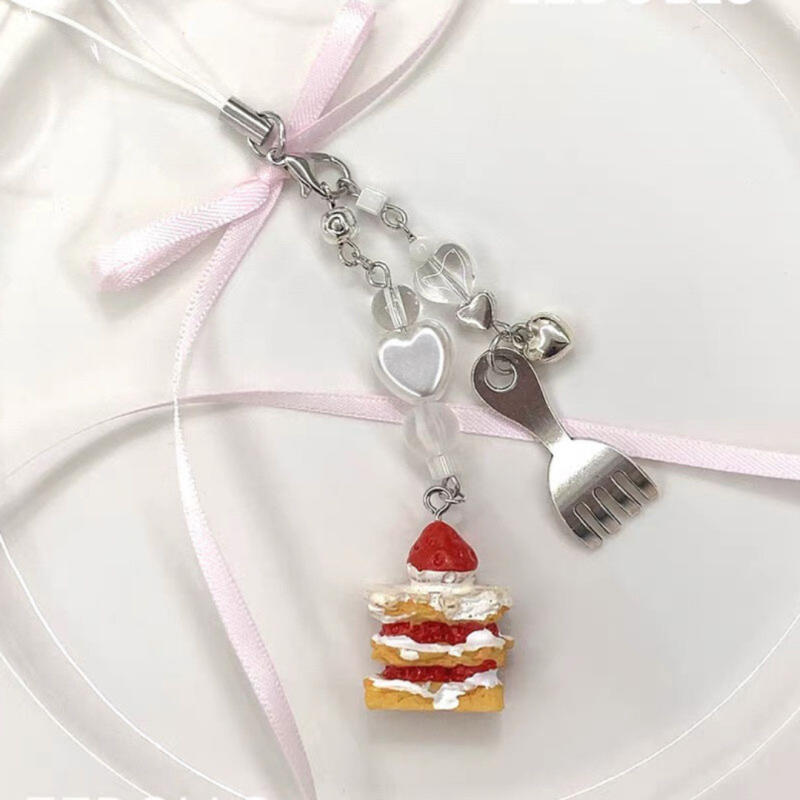 Lucky Cake and Silver Fork Mini Keychain Lucky Mini Cake and Silver Fork Keychain