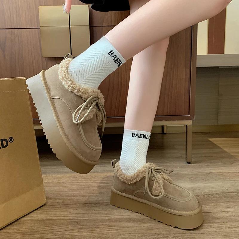 Short Snow Boots Women's New Winter Front Lace-up Ankle Boots Shoes Non-slip Warm Cotton Footwear for Women High-top Sneakers