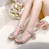Summer 2025 Open-Toe Women's Sandals Rhinestone Mid Heel Strappy Sandals Best Selling Comfortable Crystal High Heels for Women