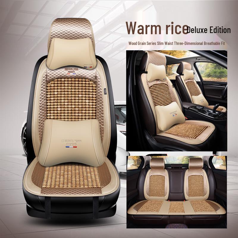 Wood Bead Ventilated Car Seat Cushion with Lumbar Support - Universal Four Seasons Cool Pad