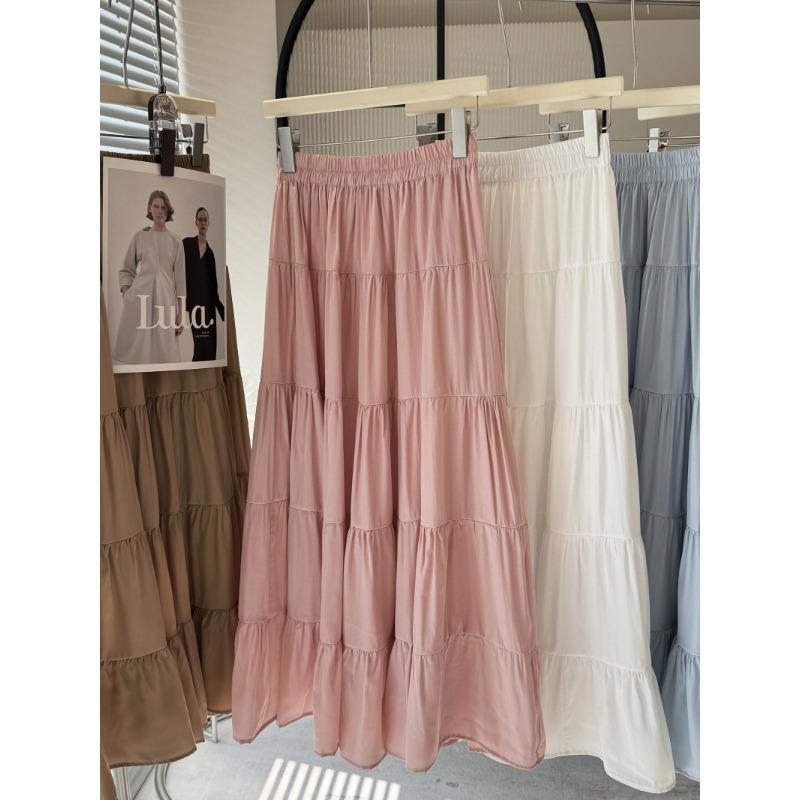 

High waist and thin cake skirt women s spring new gentle temperament versatile pendulum umbrella skirt a-word long skirt one size рожевий