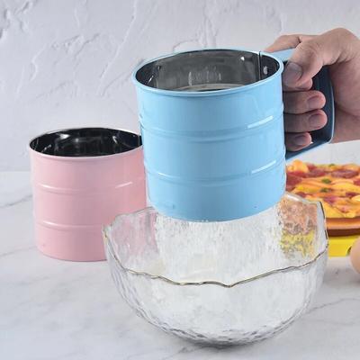 Große Größe Edelstahl Hand-gehalten Halbautomatische Mehl Sieb Tasse Mehl Sieb Backen Werkzeuge Backen Zubehör