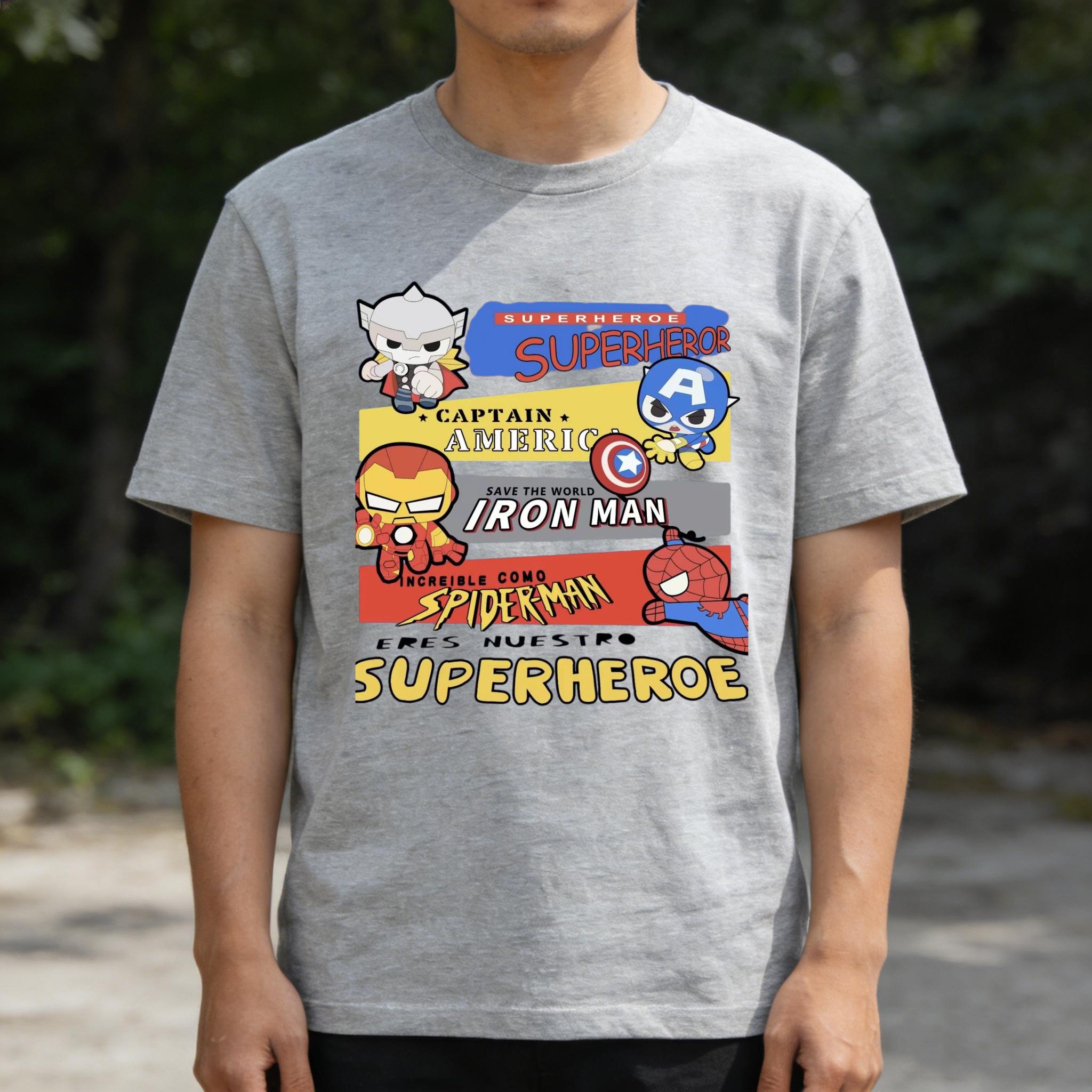 

Adult and Children Childhood Hero Dream Marvel Four Major Heroes QVersion Cotton Printed Daily Wear TShirt S
