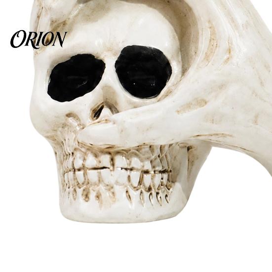 Durable Resin Craft Decor Halloween Skull Hand Sculpture, Gothic Skeleton Head Figurine, Spooky Vintage Yellowed Sculpture Decoration for Bedroom