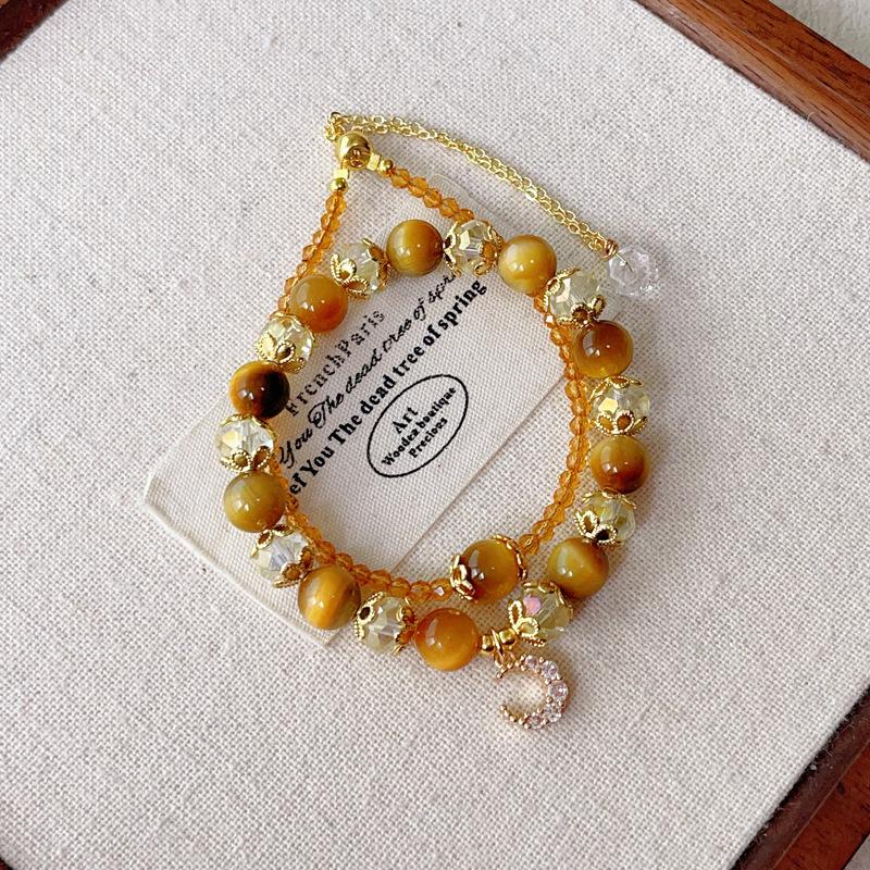 Natural tiger eye stone Golden tiger eye double circle stacked bracelet Women's niche light luxury exquisite