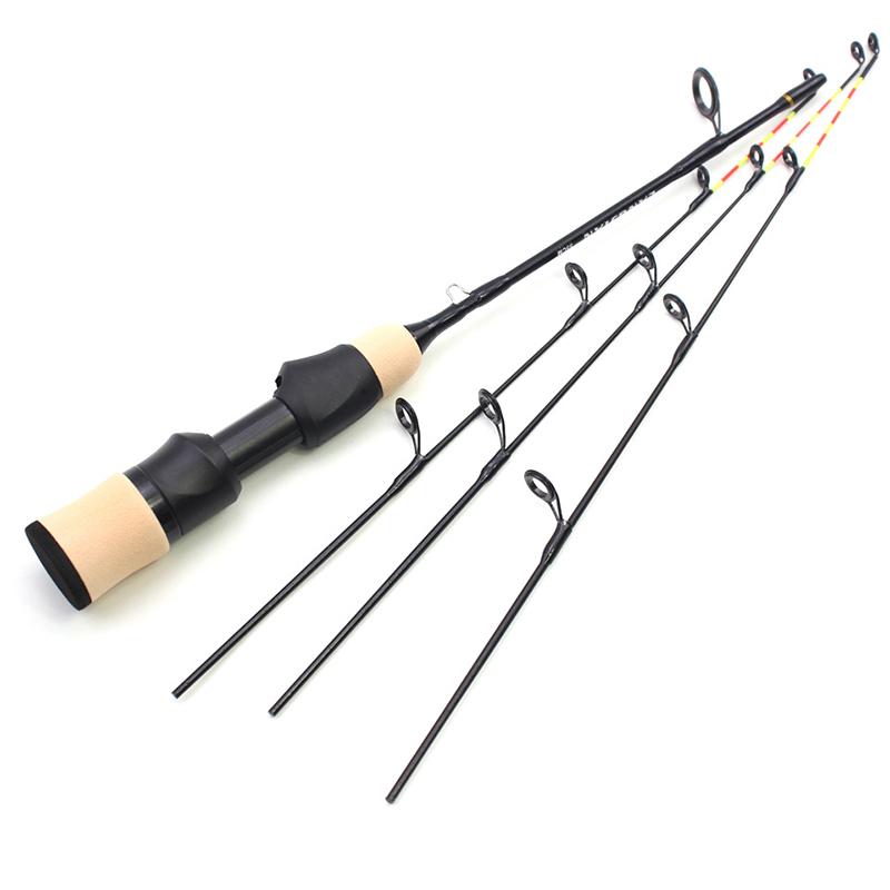 55cm Fishing Reel Set Rod Pole Tackle Carbon Pole Ice Fishing Rod 2 Tips Rod Winter Ice Fishing Rod nero
