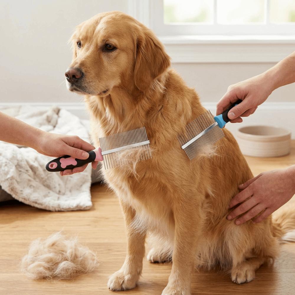 Steel Pin Double Sided Comb Double Sided Dog Grooming Tool Pet Hair Remover Pet Grooming розовый