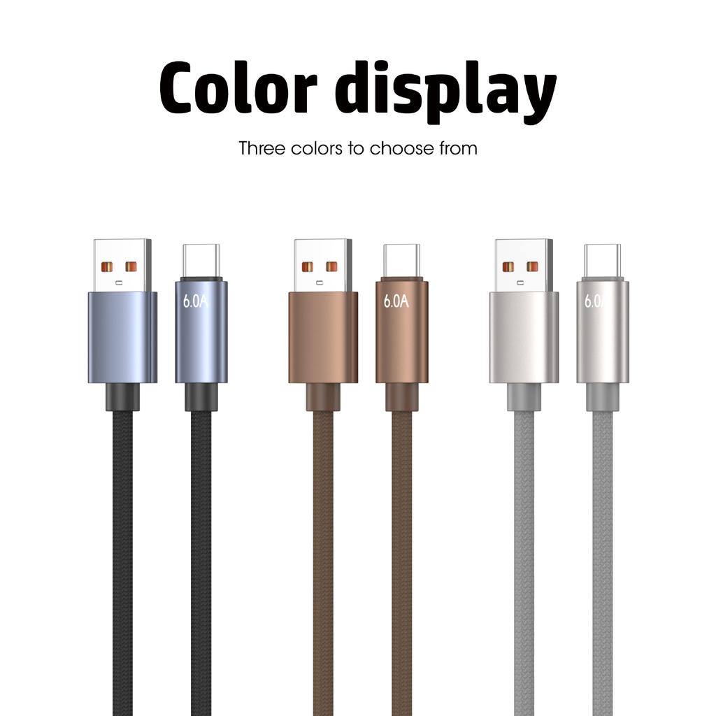 6A USB‑A to Type‑C Fast Charging Cable Nylon Braided High‑Speed Data Sync Charger Cord 1M Black Grey Coffee For Huawei Xiaomi