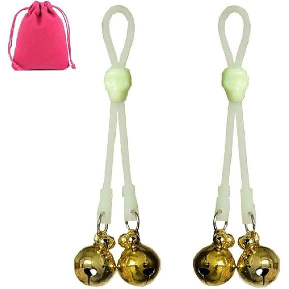 Регулируемые зажимы для сосков с колокольчиками, светящиеся непирсинговые зажимы для сосков груди, петля в виде черепа, украшения для сосков (Розовое серебро) Green Gold