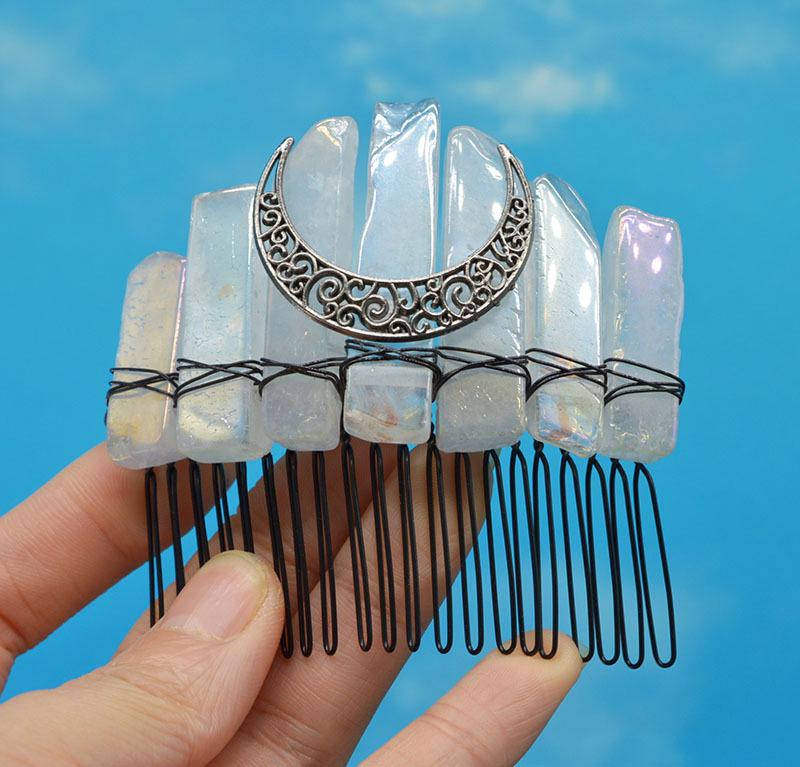Amethyst Black Moon Hair Comb Crown Bridal Ornament