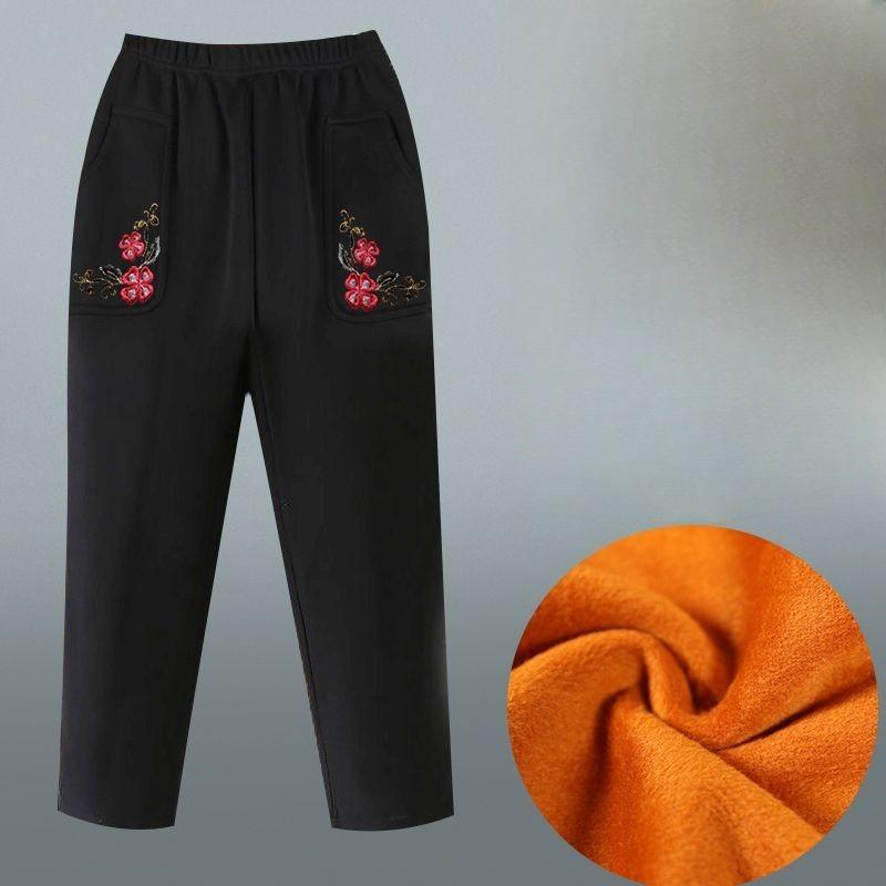 Middle-aged and Elderly Pants Women's High-waist Plus Velvet Thick Warm Pants Spring Casual Mother Cotton Pants Outer Wear Autumn and Winter Models