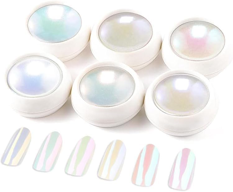 BISHENGYF Pearl Aurora Powder - High Gloss White Pearlescent Nail Polish Chrome Glaze Donut Aurora Ice Transparent Mirror Nail Powder for Art Design