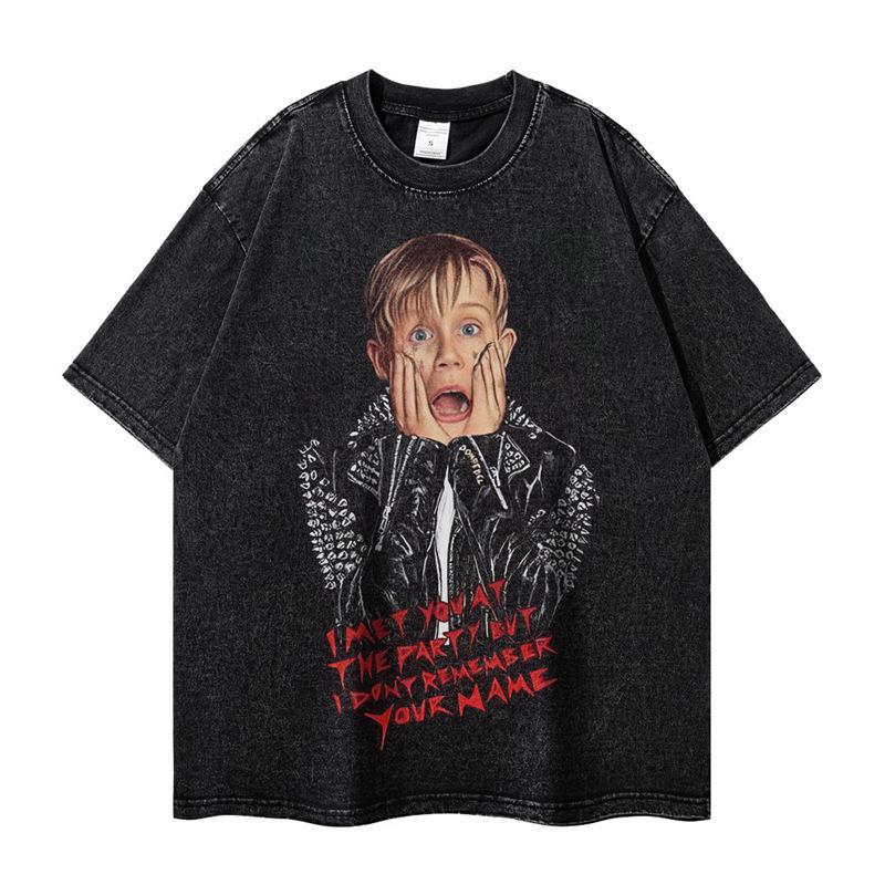 Retro American Movie Poster Unisex Washed T-Shirt - Short Sleeve, Crew Neck, Loose Fit