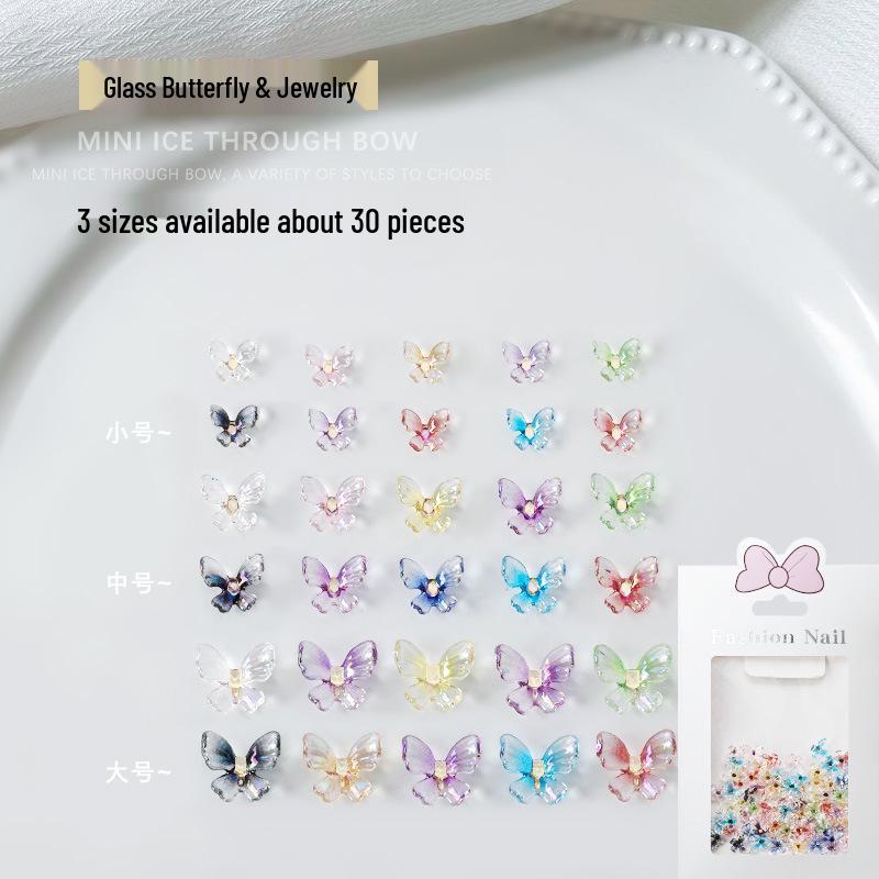 

30pcs Colorful 3D Aurora Gradient Butterfly Resin Nail Art Decorations