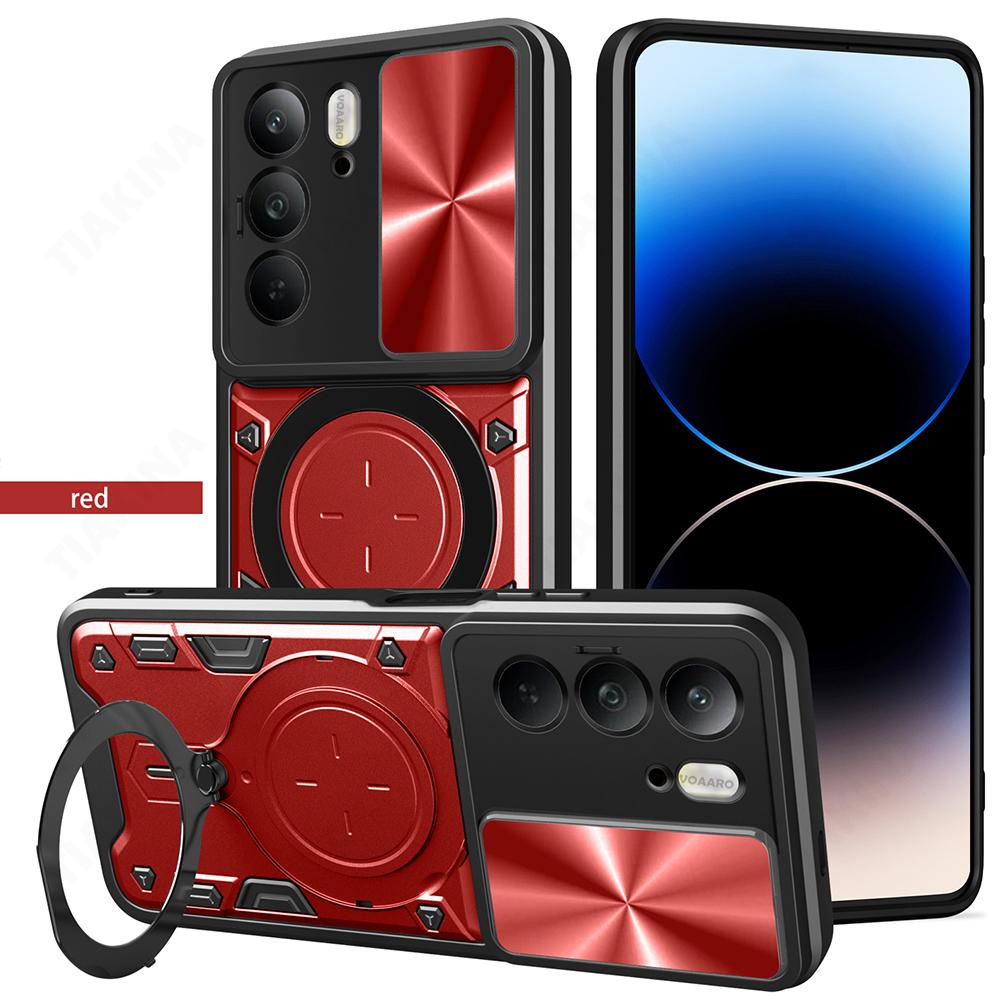 Slide Lens Push Window Armor Funda for OPPO Realme C75 4G Case for Realme 14X V60 Pro Case Magnetic Ring Stand Holder Cover