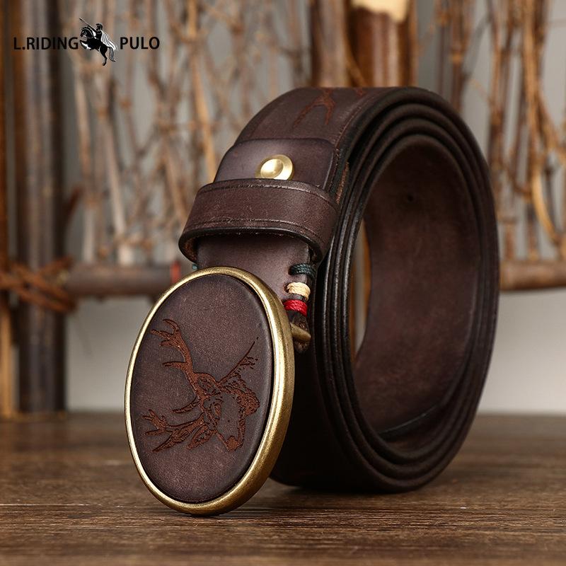 

Винтажный рельефный узор Модный гладкий ремень с пряжкой Мужской ремень из натуральной кожи Первый слой коровьей кожи Ремень с пряжкой Мужской 115cm кофейный