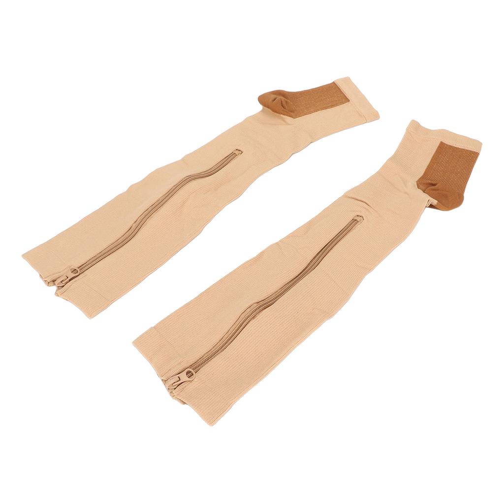 2Pcs Zipper Compression Socks High Stretchy Breathable Open Toe Compression Calf Stocking for Walking Running Sports L
