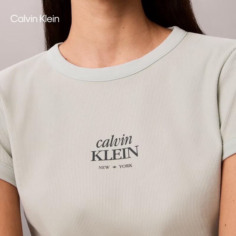 Calvin Klein Jeans Women's CK Logo Ribbed Slim Fit Tee