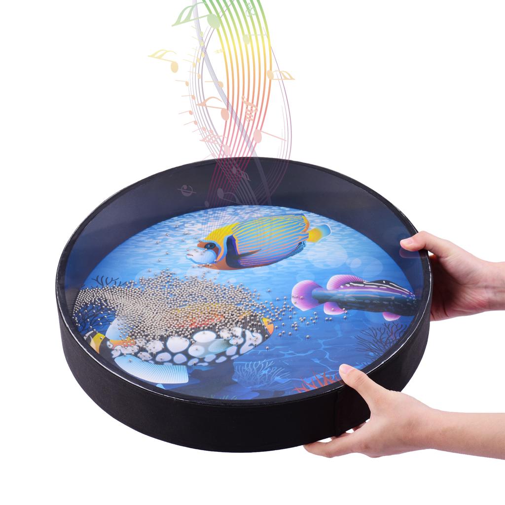16 Inch Ocean Drum Wooden Handheld Sea Wave Drum Percussion Instrument Gentle Sea Sound Musical Toy Gift for Kids